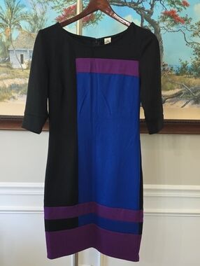 Signature by Sangria Black, Royal Blue & Purple Colorblock Midi Dress